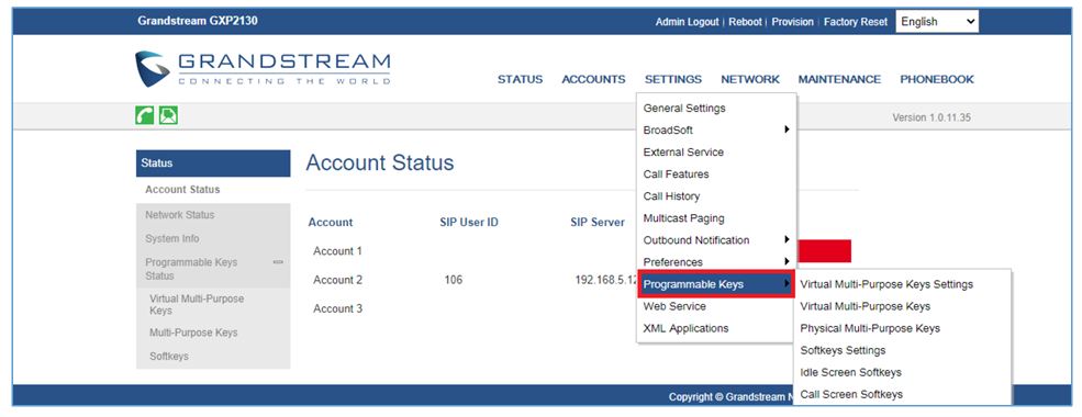 Programmable Keys Settings